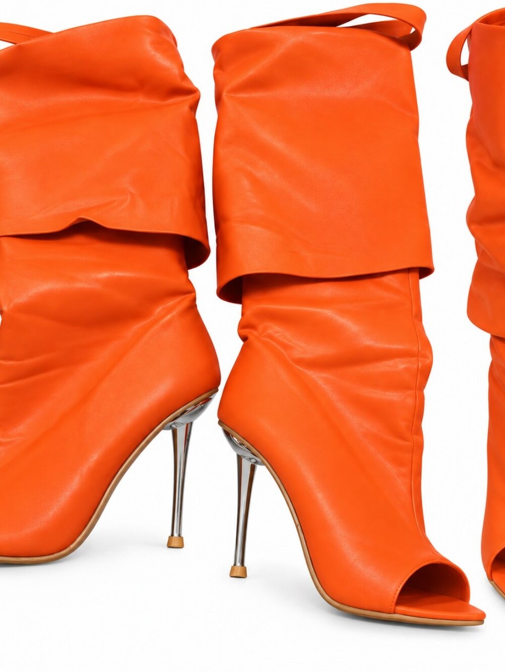 Womens Orange Peep-Toe Stiletto Boots